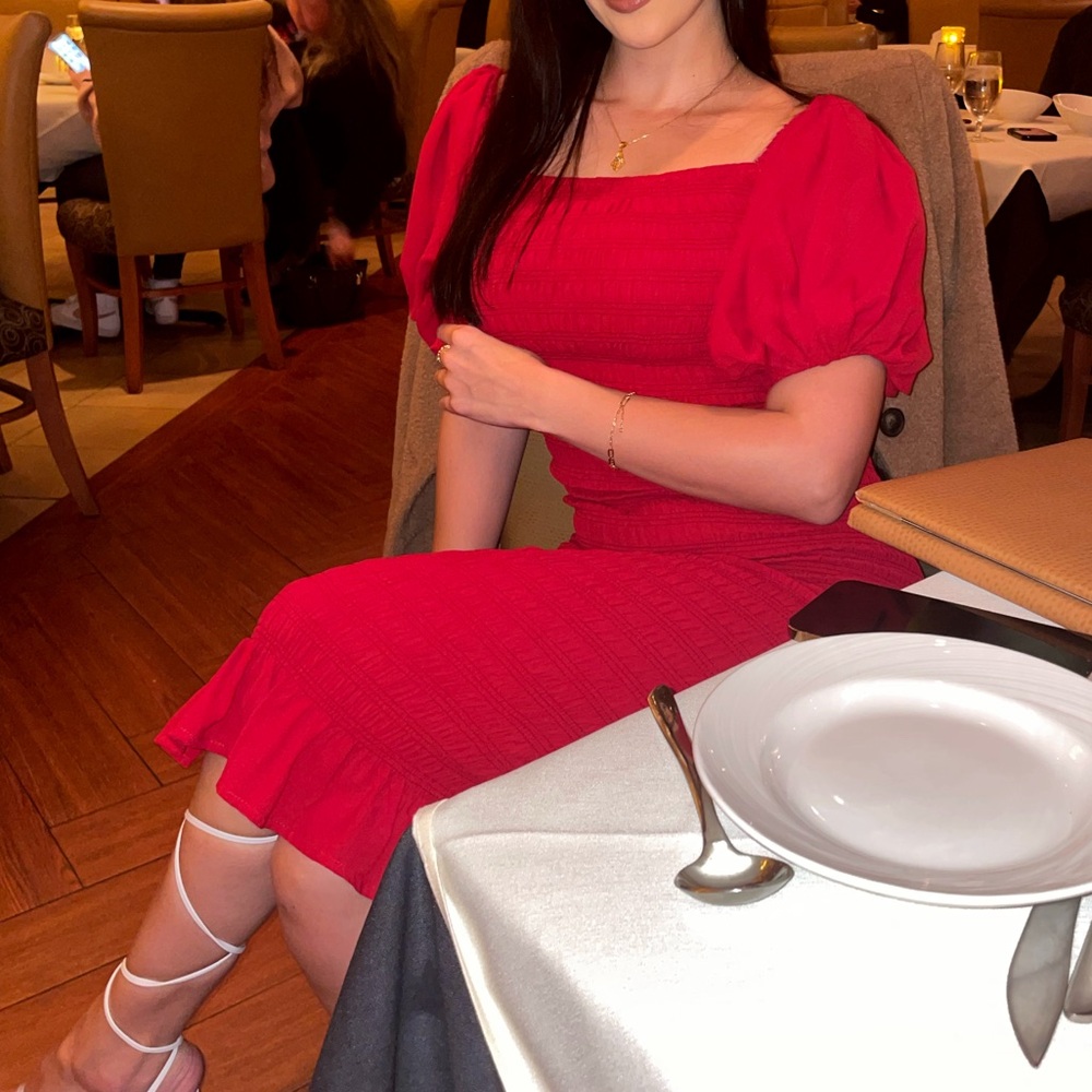 Red ruffle sleeves dress